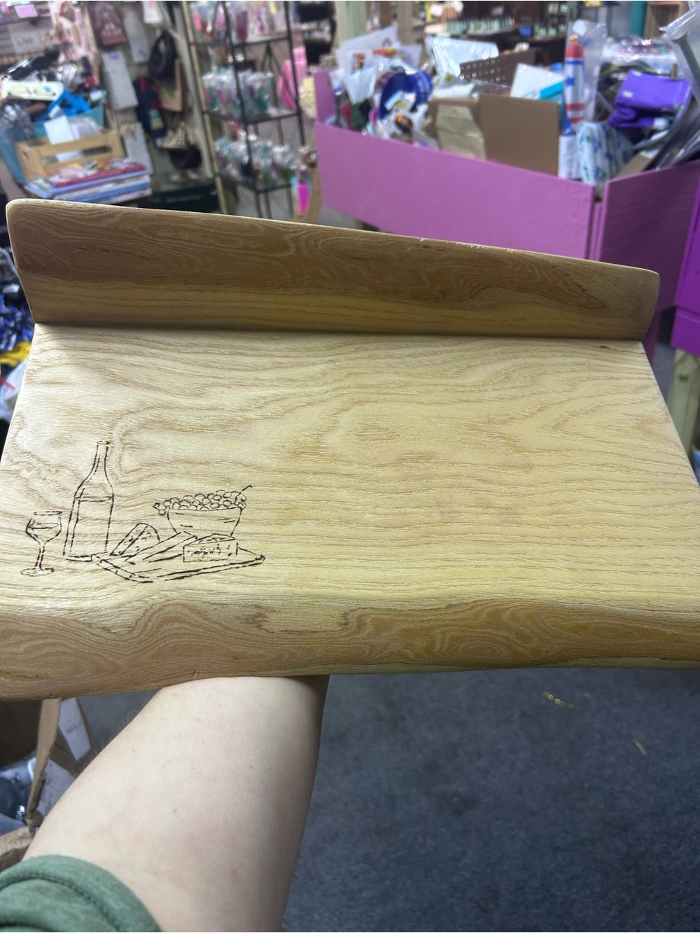 Wooden Serving Tray with Wine & Cheese Etching